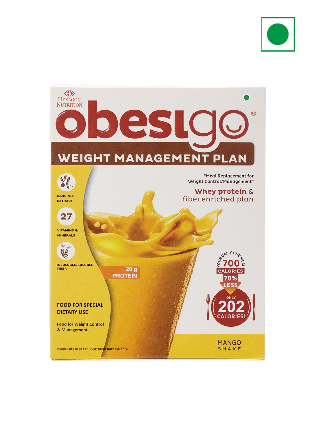 Obesigo BLCD Premium Mango Shake Flavour Weight Management Plan Powder - 7 Sachets