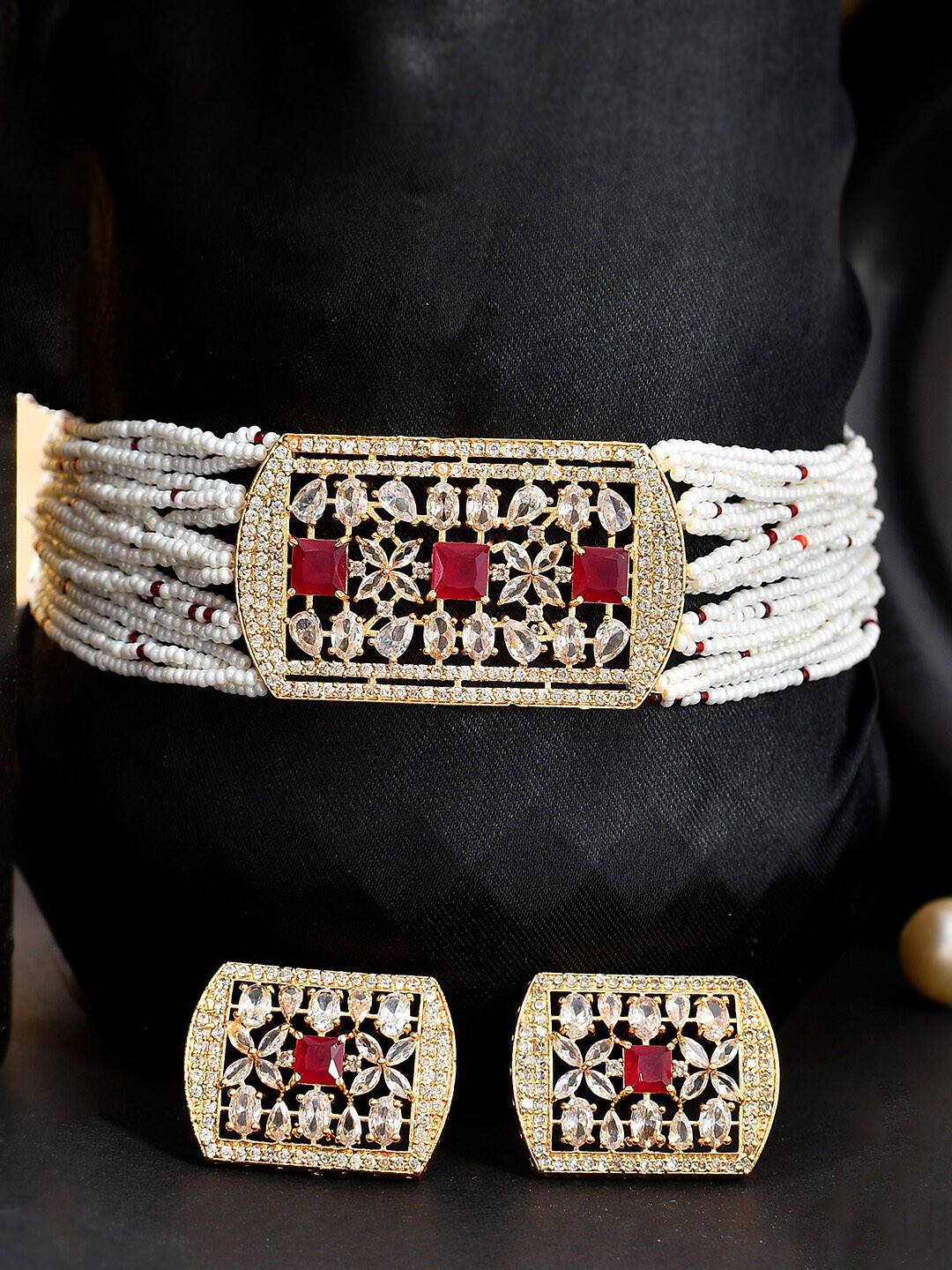 Shoshaa Gold Plated Cubic Zirconia Studded Jewellery Set