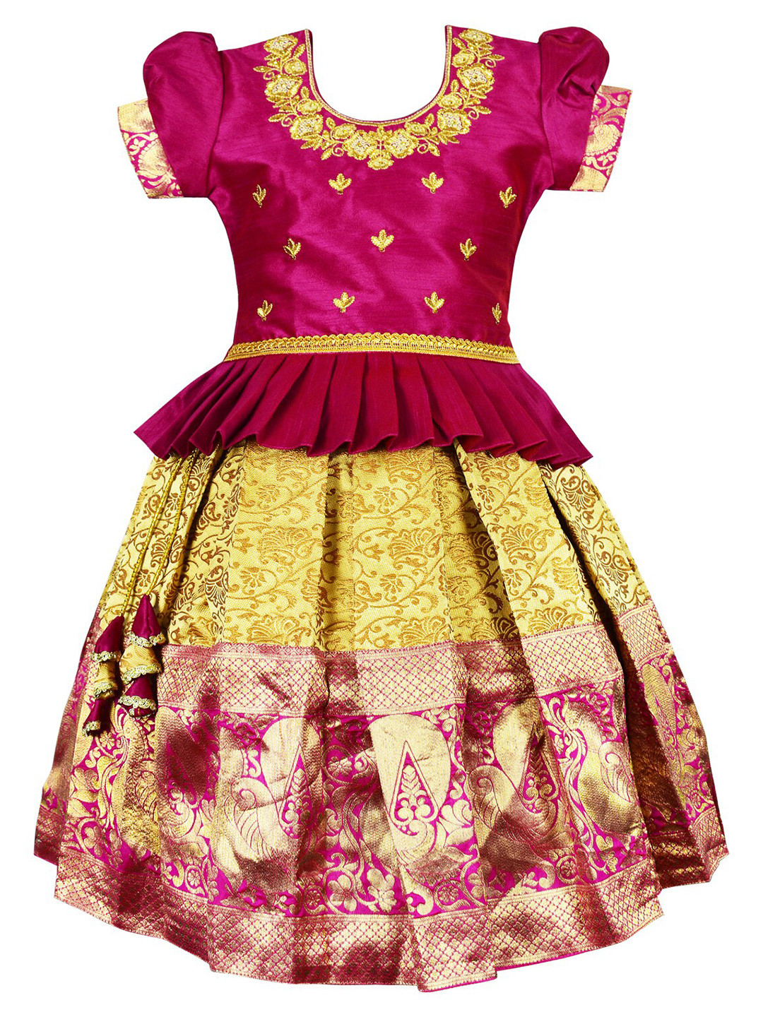 AMIRTHA FASHION Girls Embroidered Thread Work Art Silk Ready To Wear Lehenga & Choli