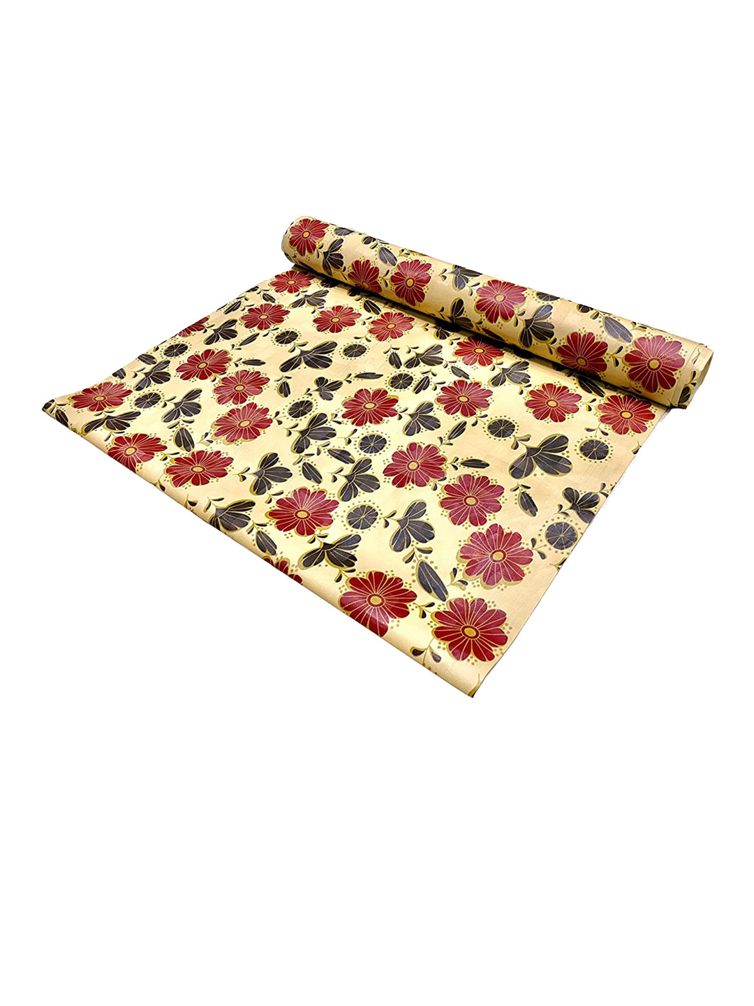 Dakshya Industries Sarso Beige & Red Flower Printed Anti Slip Shelf Liner