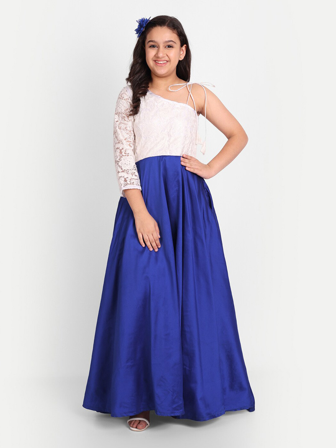 TILISM One Shoulder Net Fit & Flare Maxi Dress