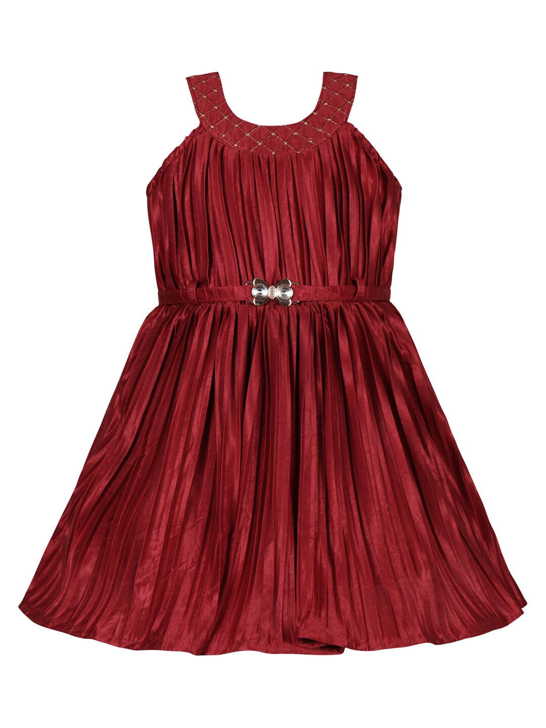 Wish Karo Infant Girls Accordion Pleated Satin Fit & Flare Dress