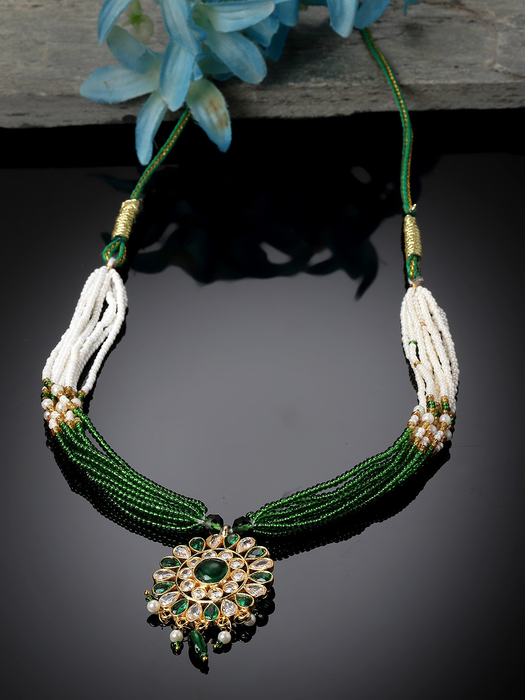 Sanjog Gold-Plated Kundan CZ & AD Stone Pearls Layered Choker Necklace