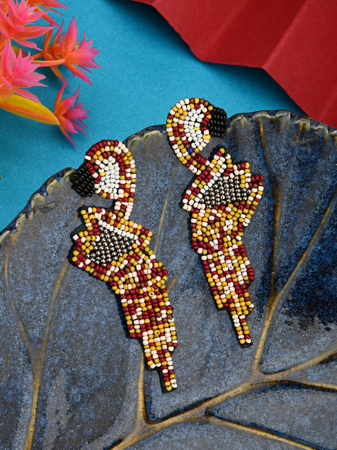 gaura pakhi Beaded Peacock Shaped Drop Earrings