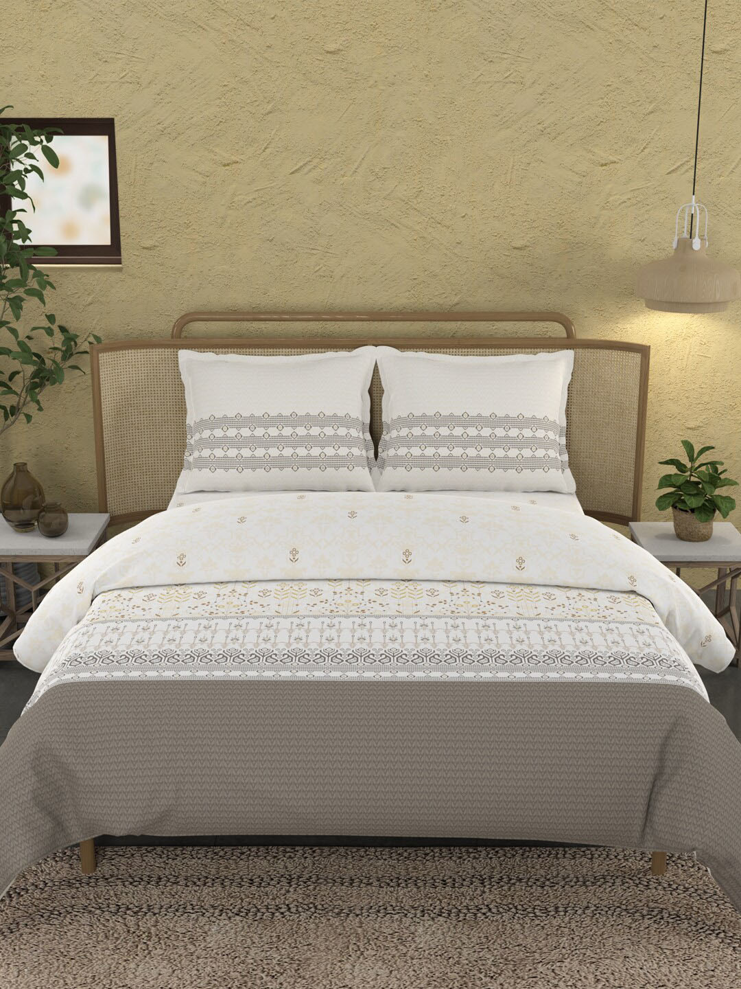 MYTRIDENT Brown Floral Double King Bedding Set