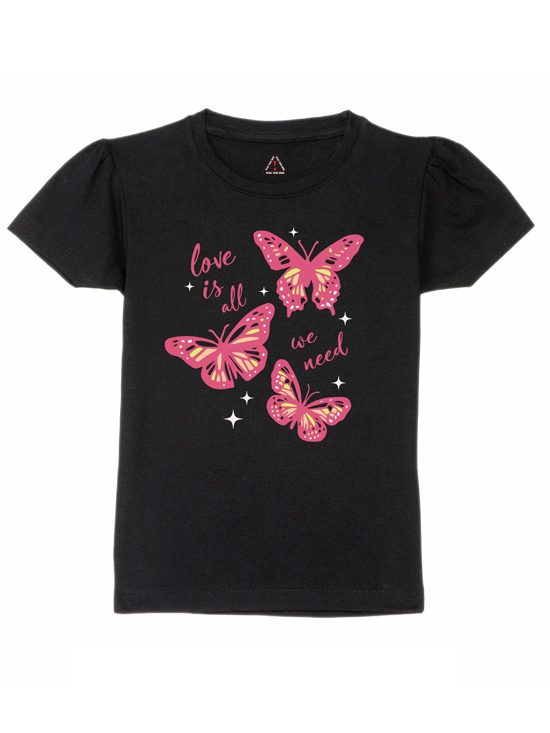 Wear Your Mind Girls Butterfly Printed Pure Cotton T-shirt