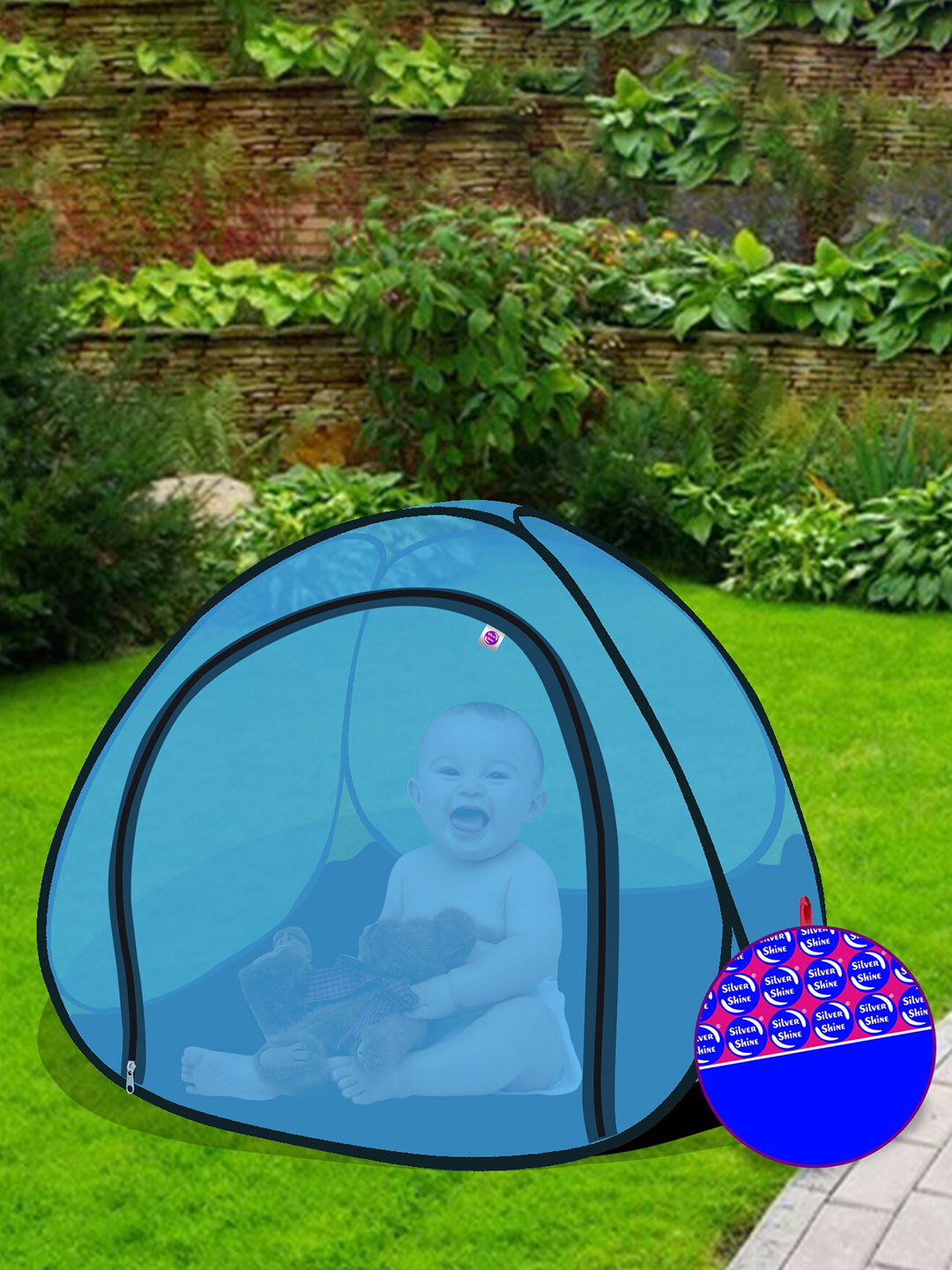 Silver Shine Blue Single Bed Foldable Mosquito Net