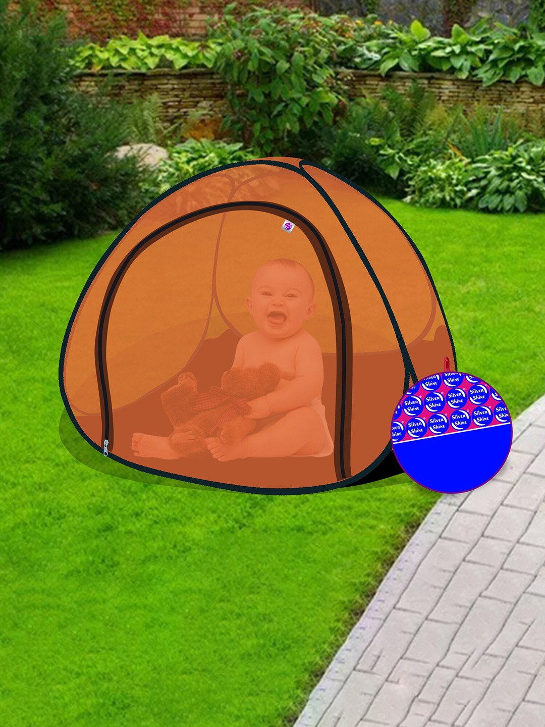 Silver Shine Orange Foldable Single Bed Mosquito Net