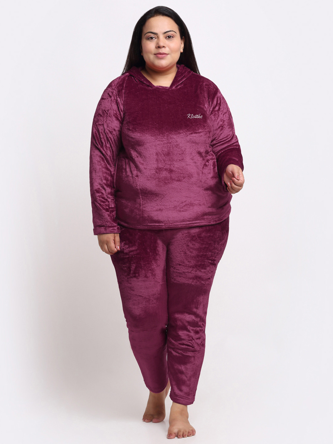 KLOTTHE Plus Size Hooded Woollen T-shirt With Trouser