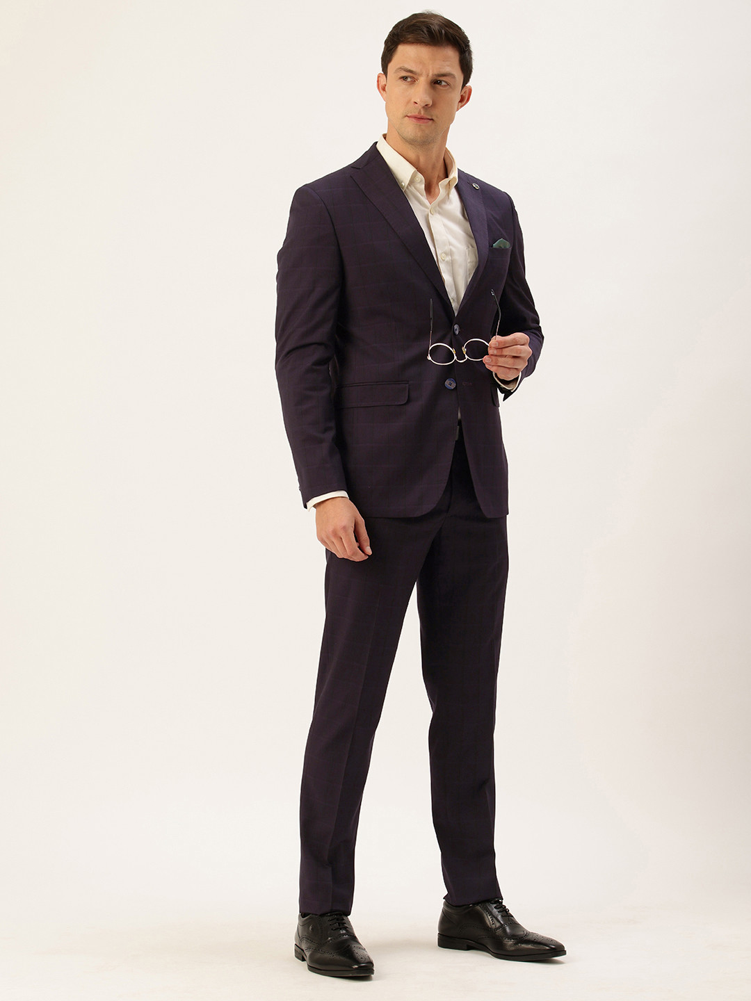 Peter England Elite Single Breasted Checked Neo Slim Fit 2 Piece Formal Suits