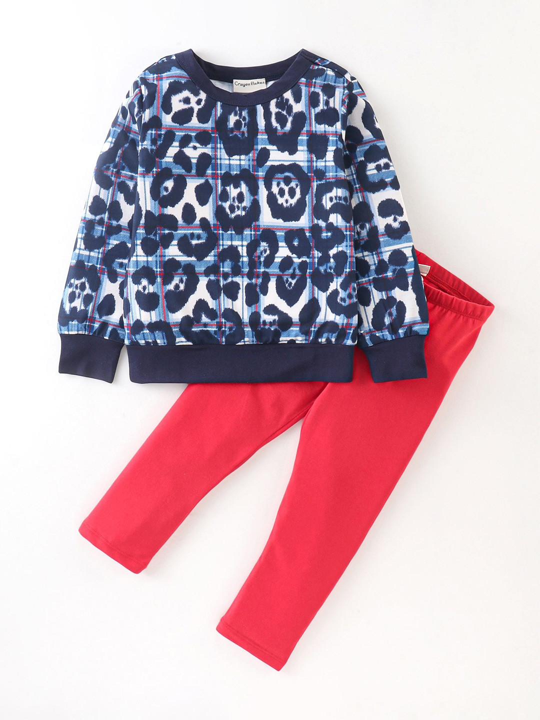 CrayonFlakes Girls Printed Round Neck Long Sleeve T-shirt With Leggings