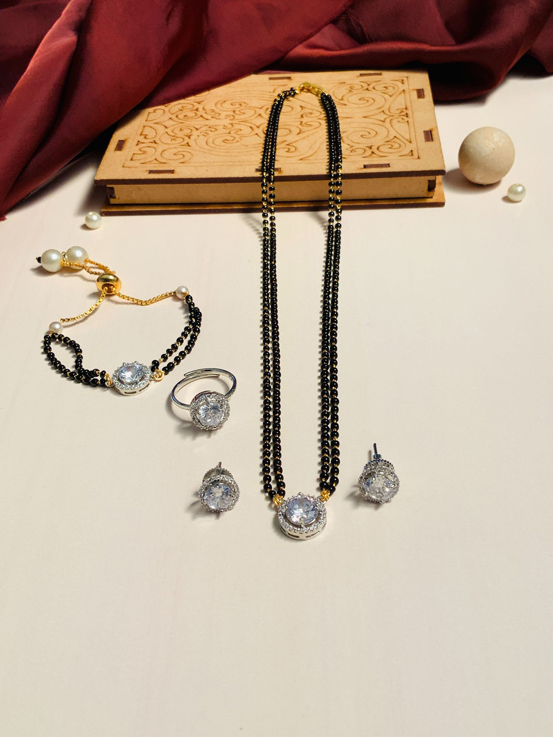 ABDESIGNS Set of 4 Silver Plated AD Studded Mangalsutra Set