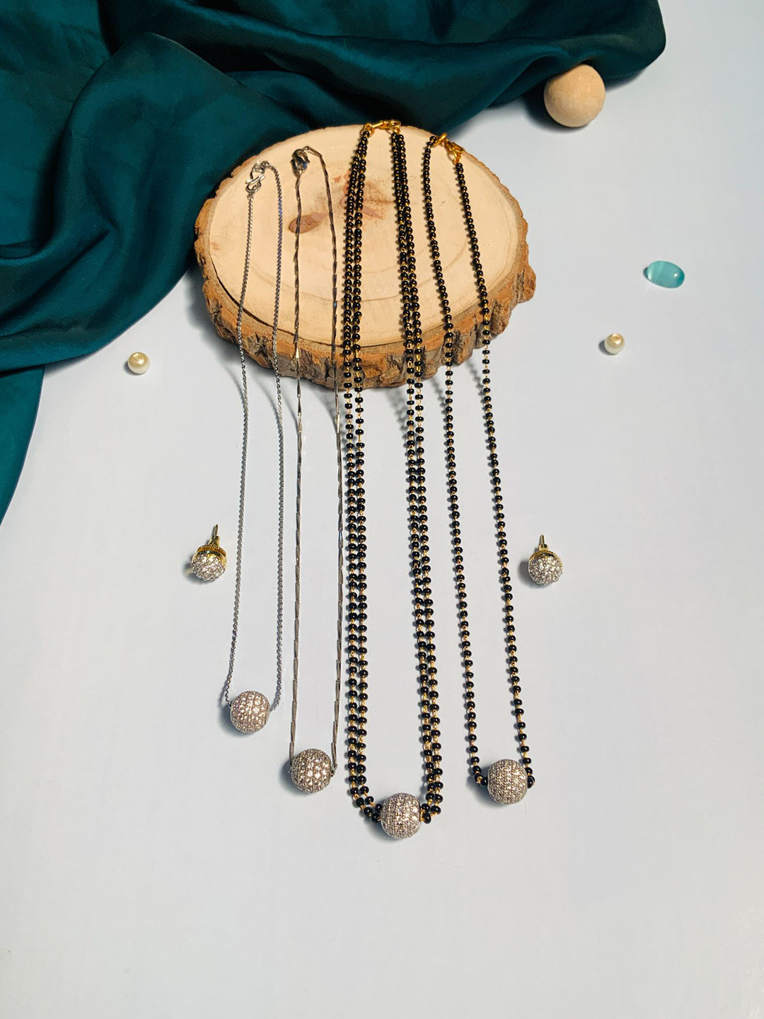 ABDESIGNS Set Of 5 Combo Silver Plated Diamond CZ Mangalsutra Chain Jewellery