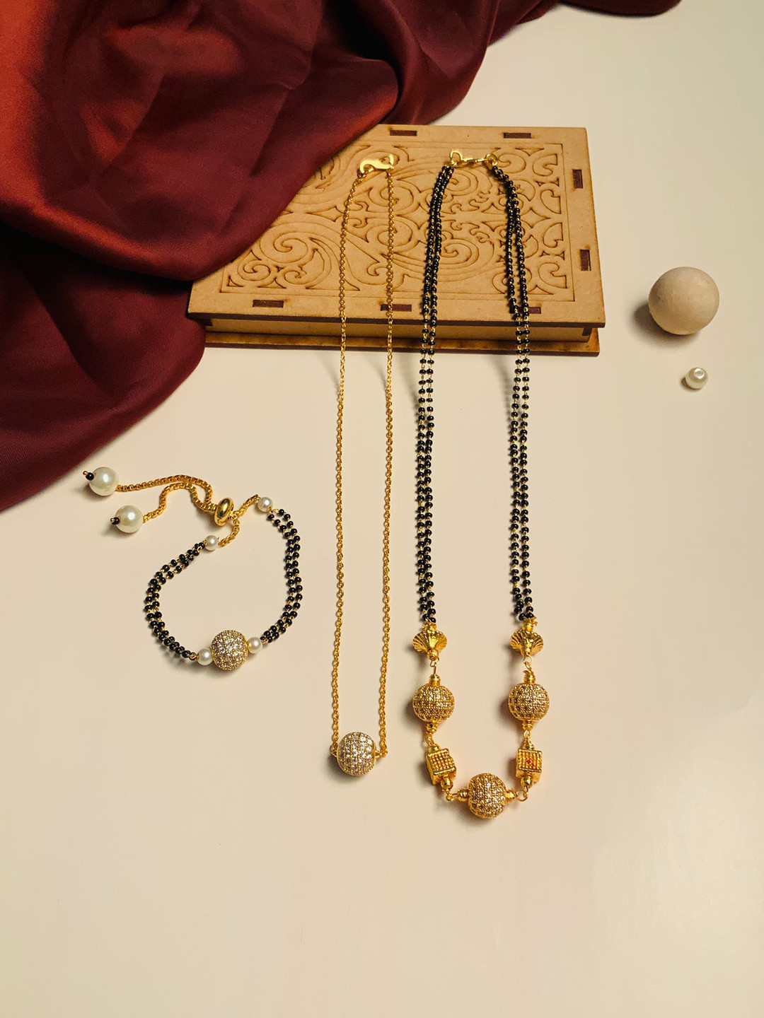 ABDESIGNS Set Of 3 Combo Gold-Plated American Diamond CZ Daily Mangalsutra Jewellery