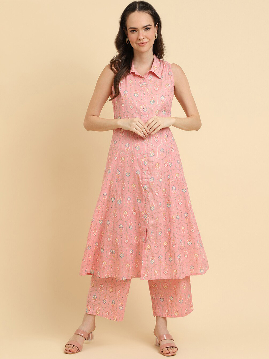 Varanga Pink Floral Printed Regular Kurta with Trousers