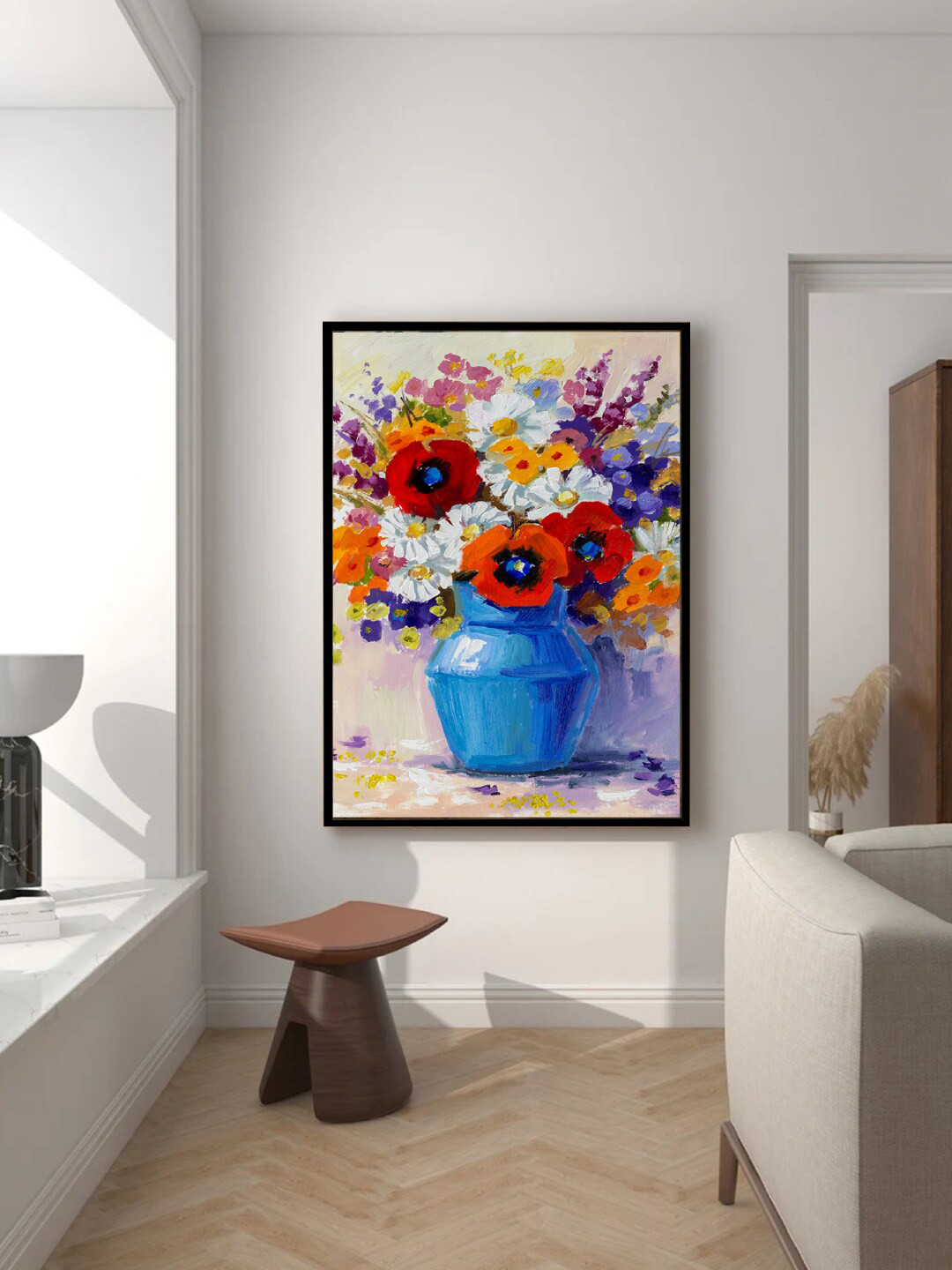 Art Street Black & Blue Wildflower Printed Canvas Painting Wall Art