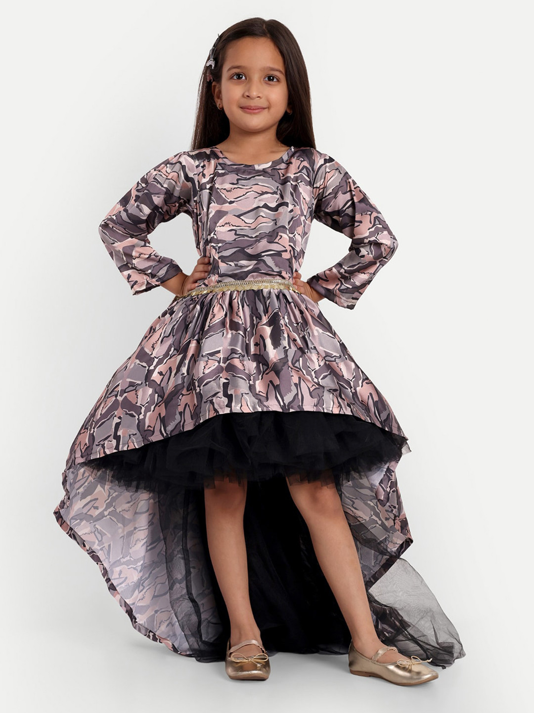 TILISM Abstract Printed High Low  Satin Fit & Flare Dress