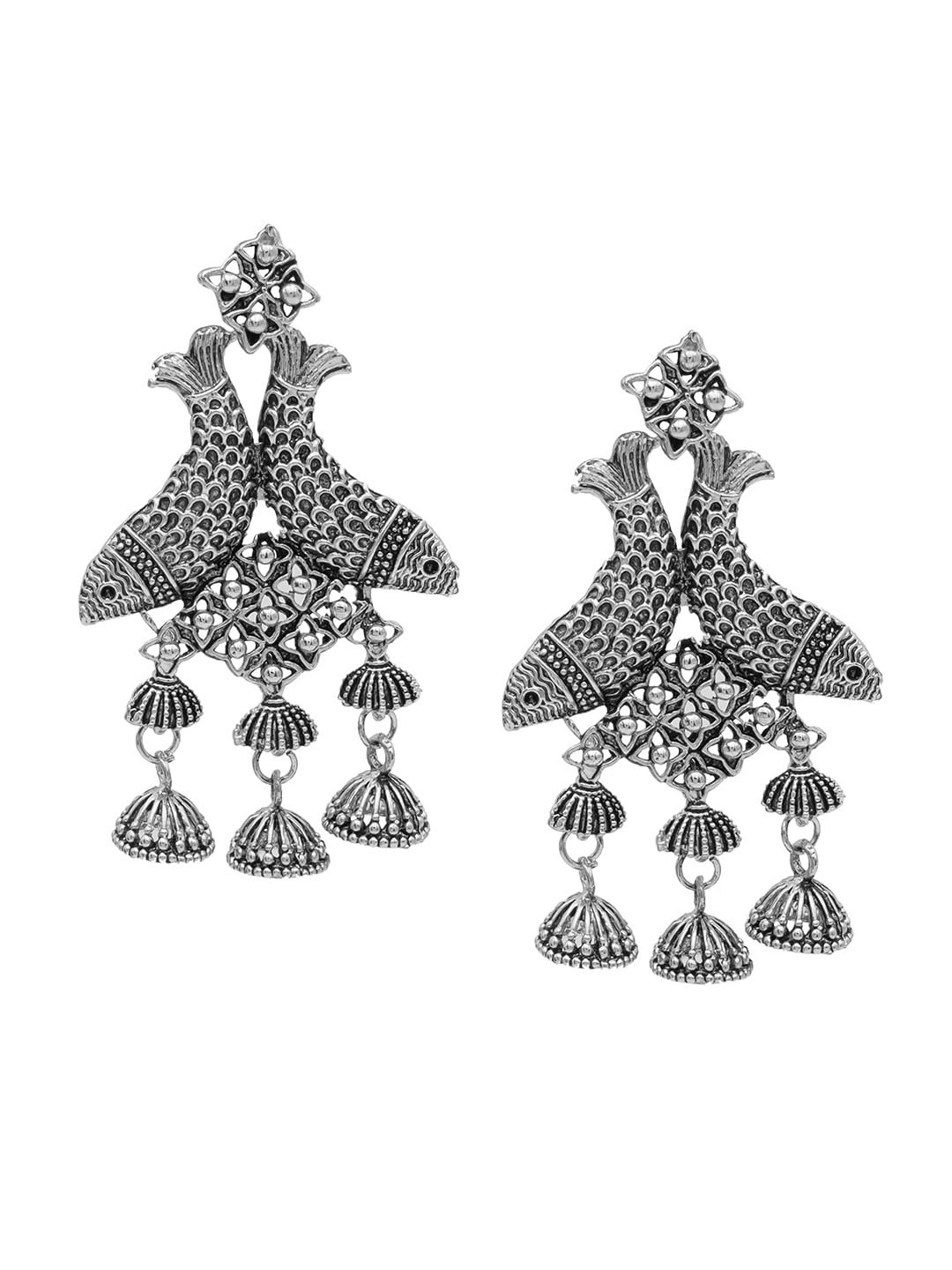 Shining Jewel - By Shivansh Silver-Plated Fish Design Jumka Earrings