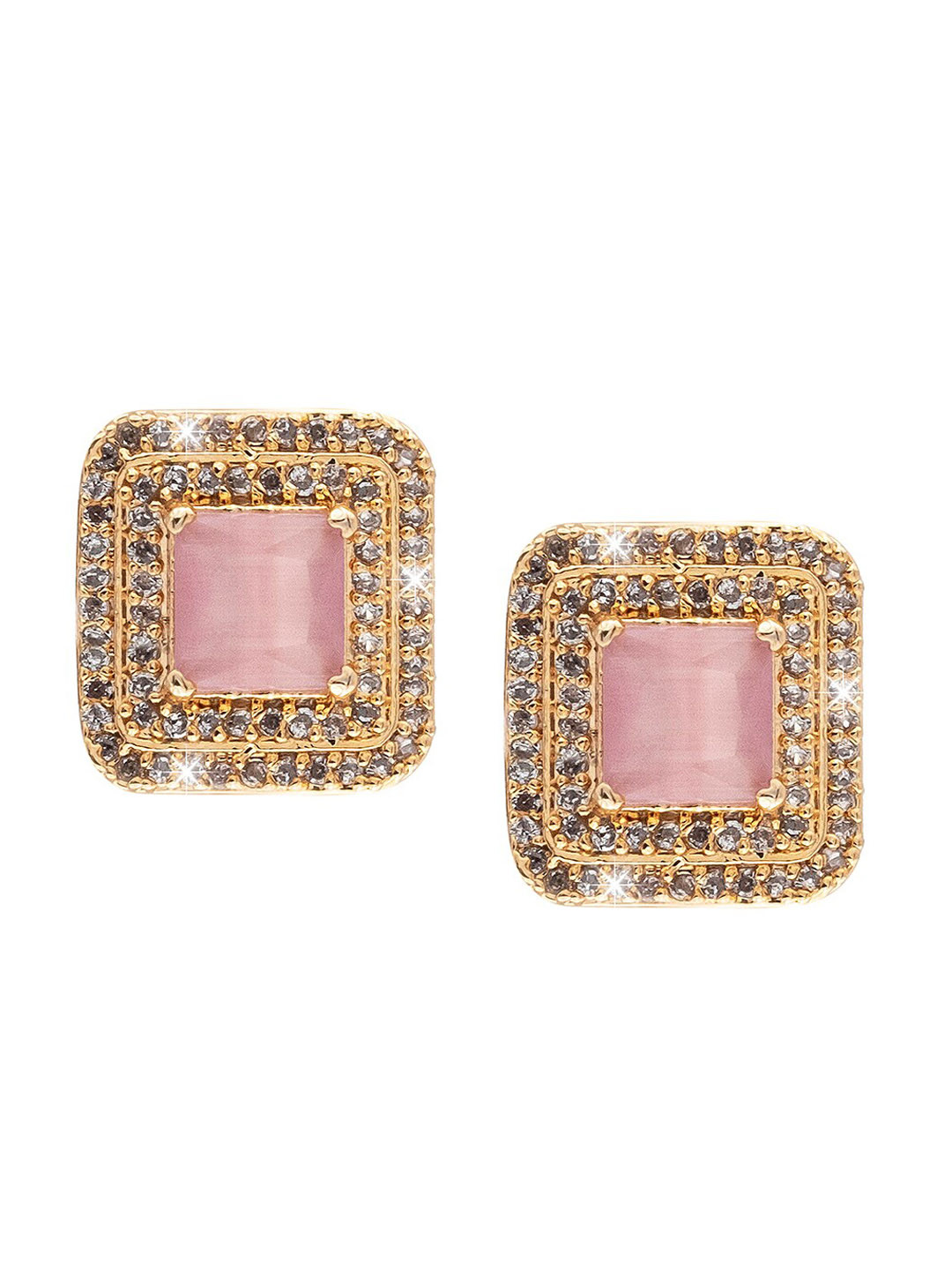 Shining Jewel - By Shivansh Rose Gold Plated Square Studs Earrings