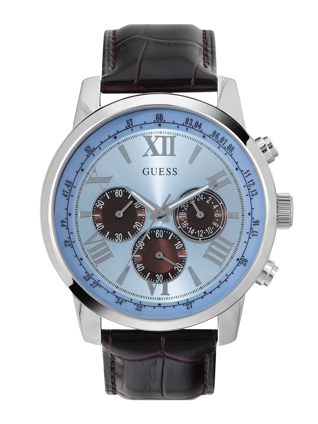 GUESS Men Textured Dial & Leather Straps Analogue Watch U0380G6M