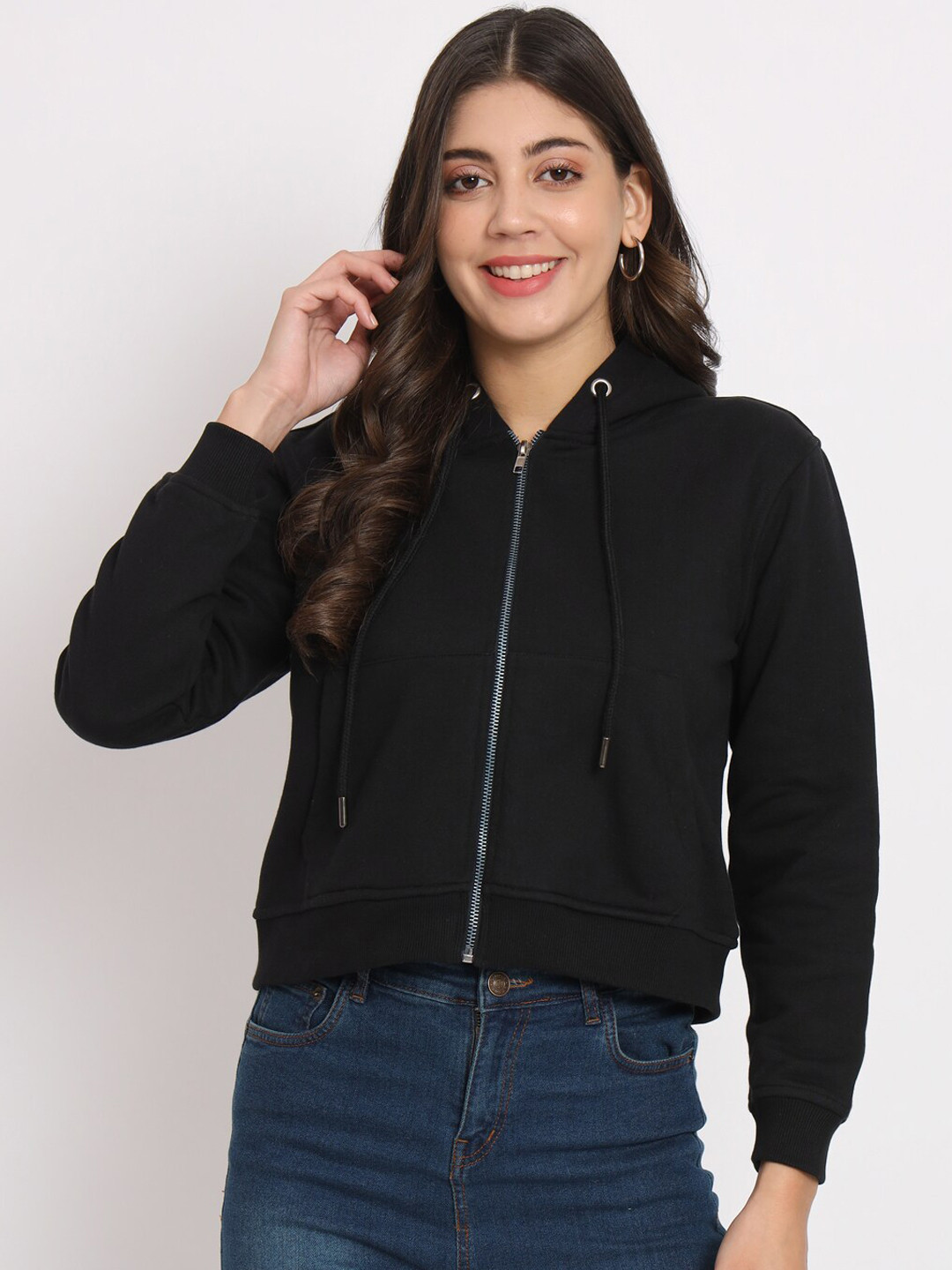CHARMGAL Hooded Dry Fit Open Front Jacket With Crop Top