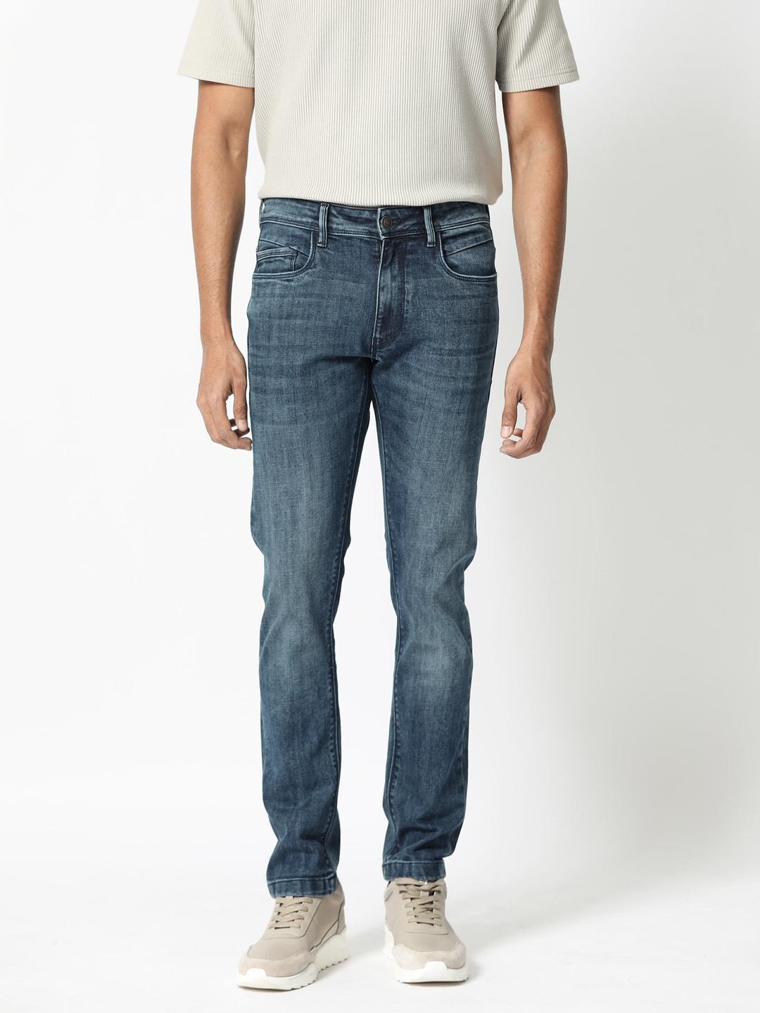 RARE RABBIT Men Hawkins Slim Fit Mid-Rise Cotton Stretchable Jeans