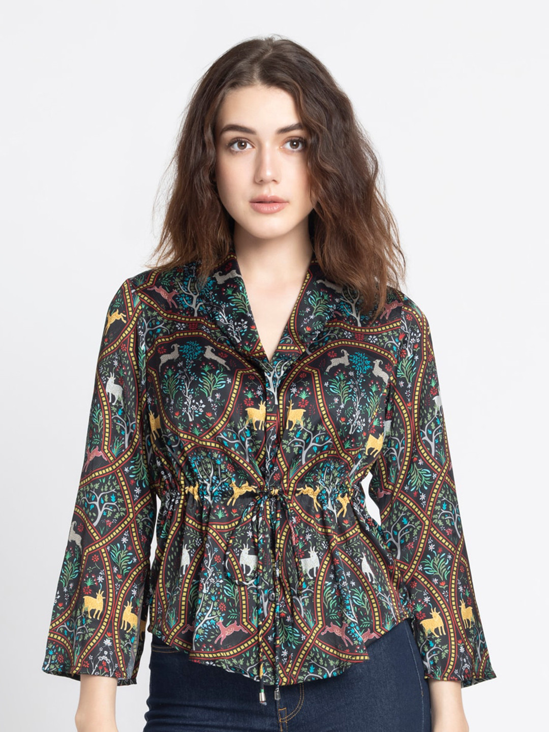 SHAYE Women Black Comfort Opaque Printed Casual Shirt