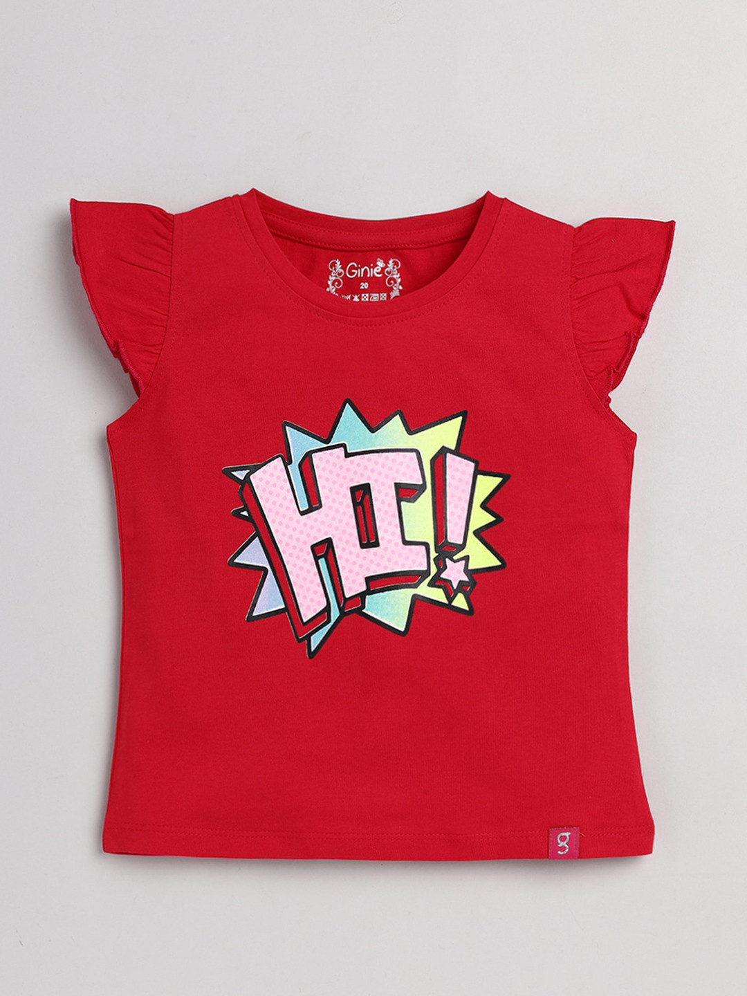 Ginie Typography Printed Cap Sleeves Pure Cotton Top