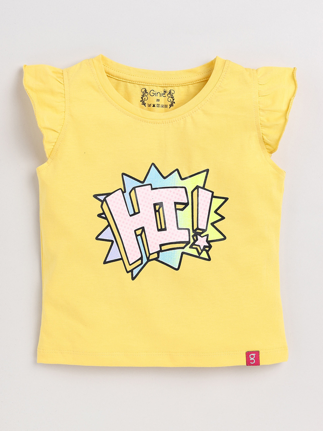 Ginie Girls Typography Printed Flutter Sleeves Pure Cotton Top