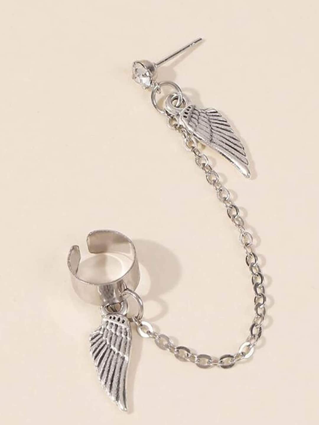 FIMBUL Silver-Plated Leaf Charm Chain Ear Cuff Earring