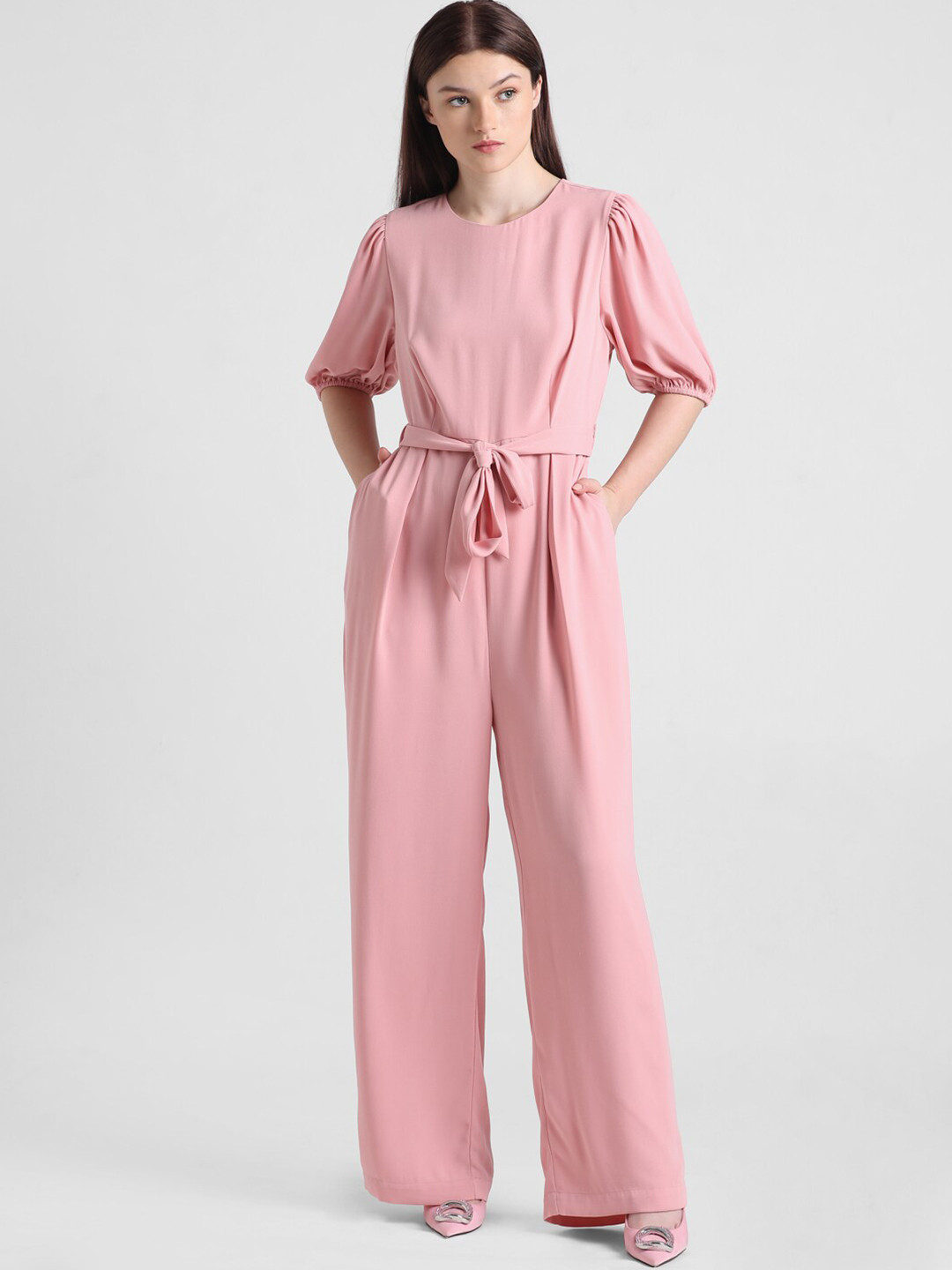 ONLY Onljon Puff Sleeves Waist Tie-Up Detail Belted Basic Jumpsuit