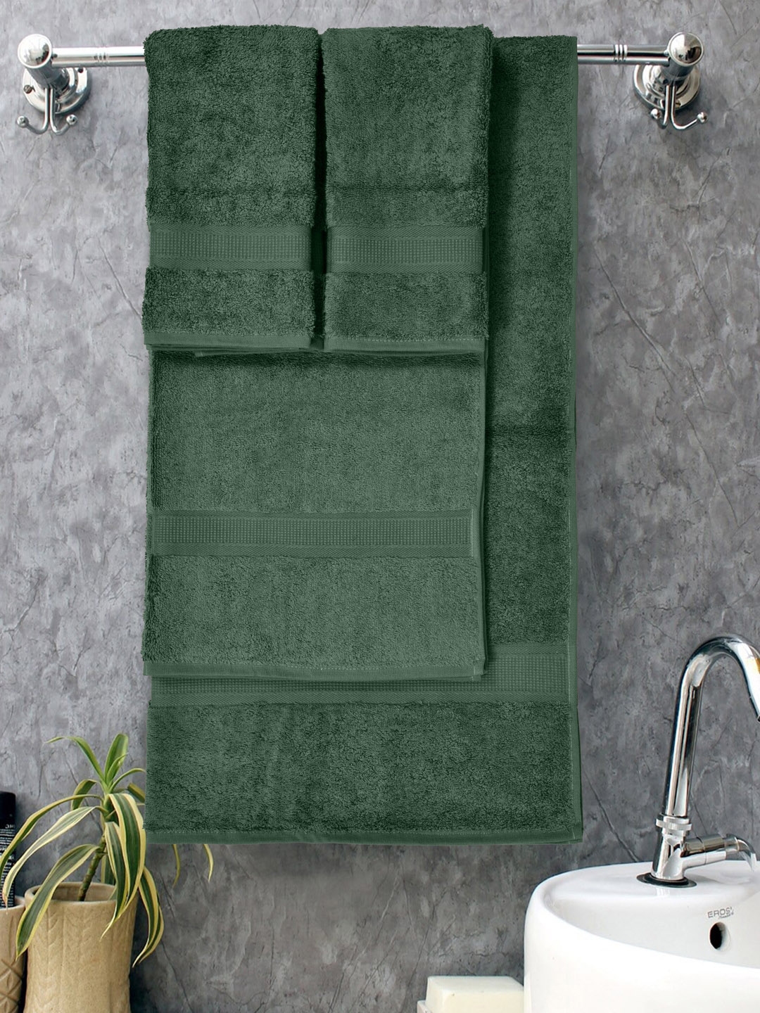 Buy BOMBAY DYEING Santino Green 4 Pieces 550 GSM Pure Cotton Bath