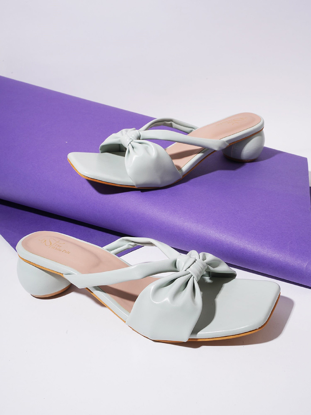 THE WHITE POLE Knotted Open Toe Block Heels