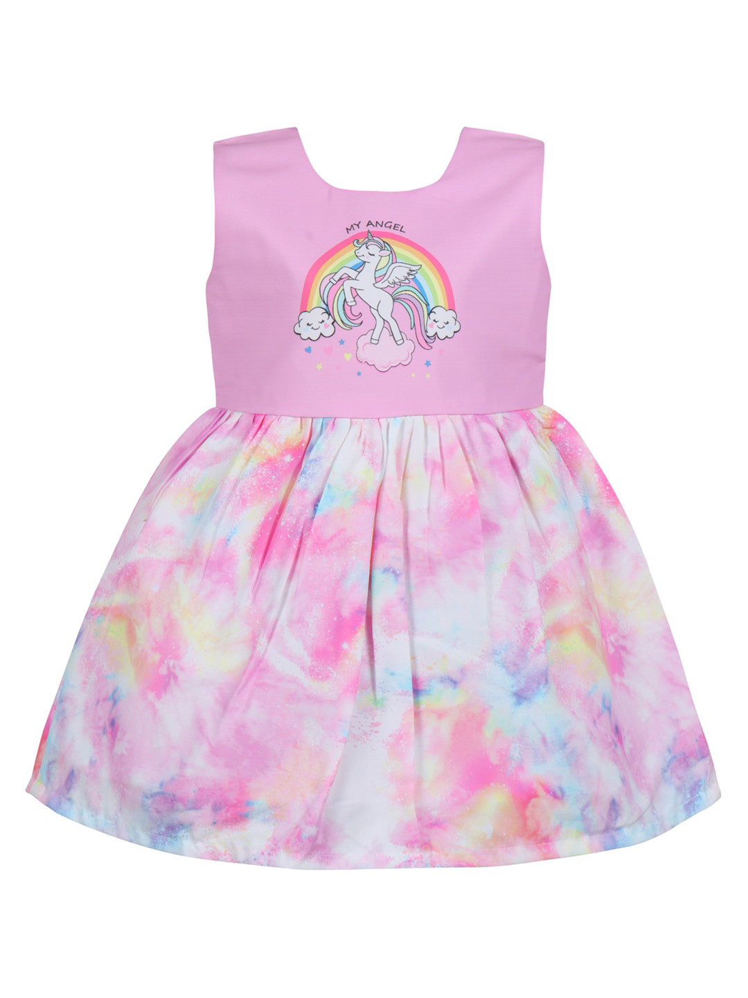 Wish Karo Girls Unicron Print Satin Fit & Flare Dress