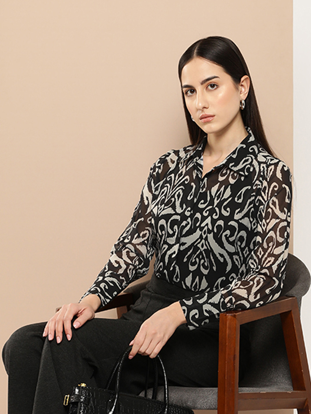 her by invictus Semi Sheer Printed Casual Shirt