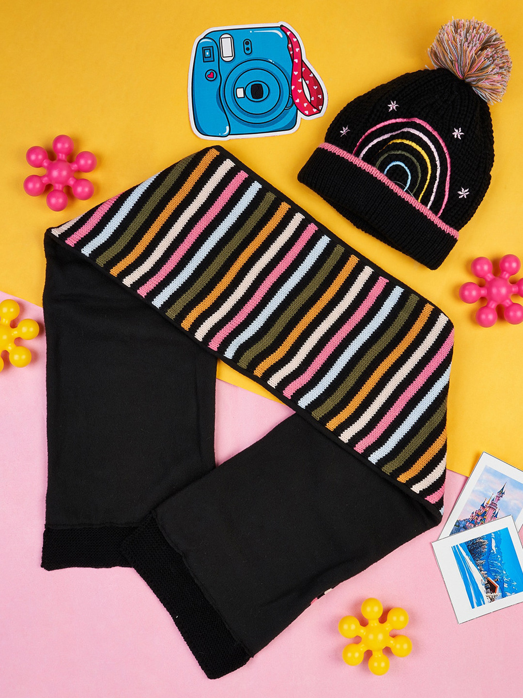 Pantaloons Junior Girls Self Design Beanie With Muffler