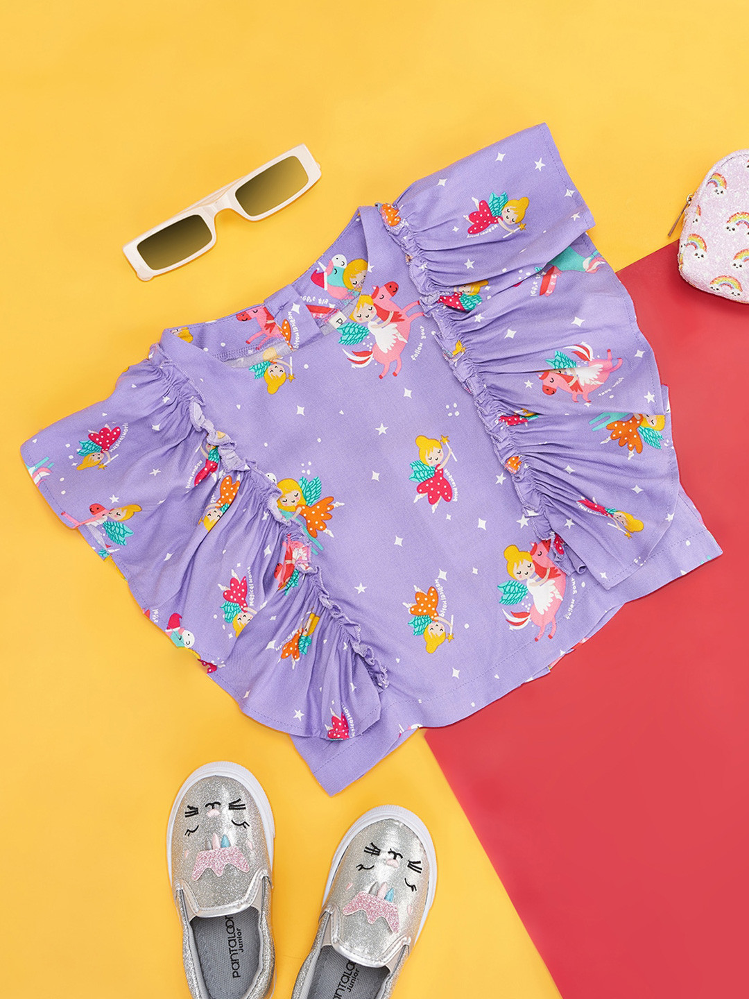 Pantaloons Junior Conversational Printed Fllutter Sleeves Top