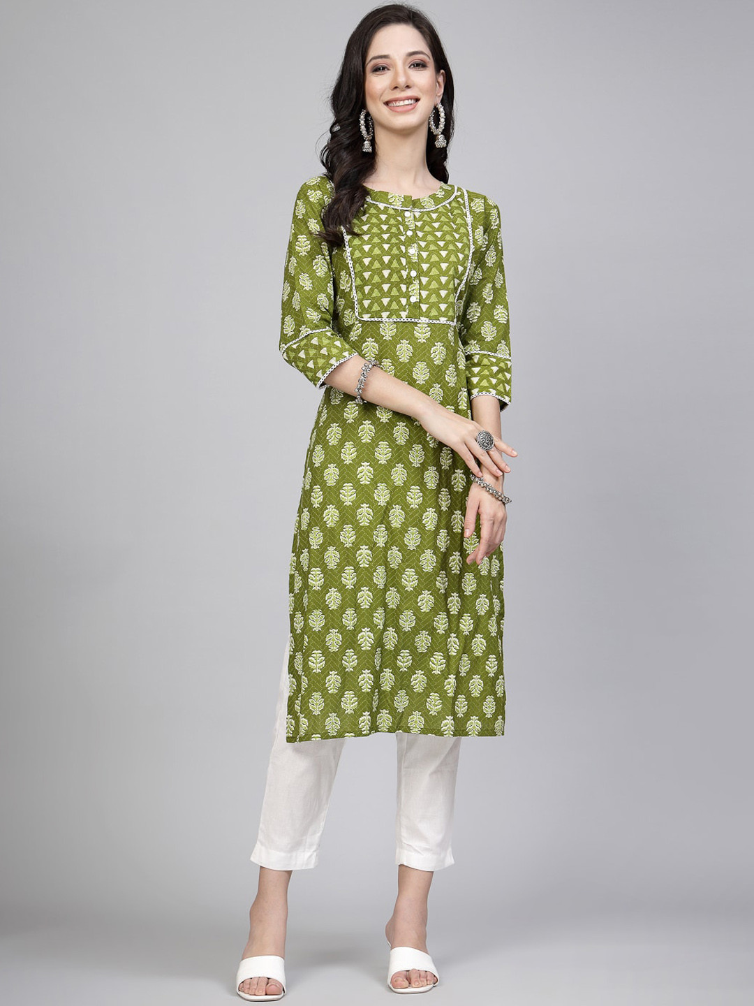 LARGISH Ethnic Motifs Printed Cotton Straight Kurta