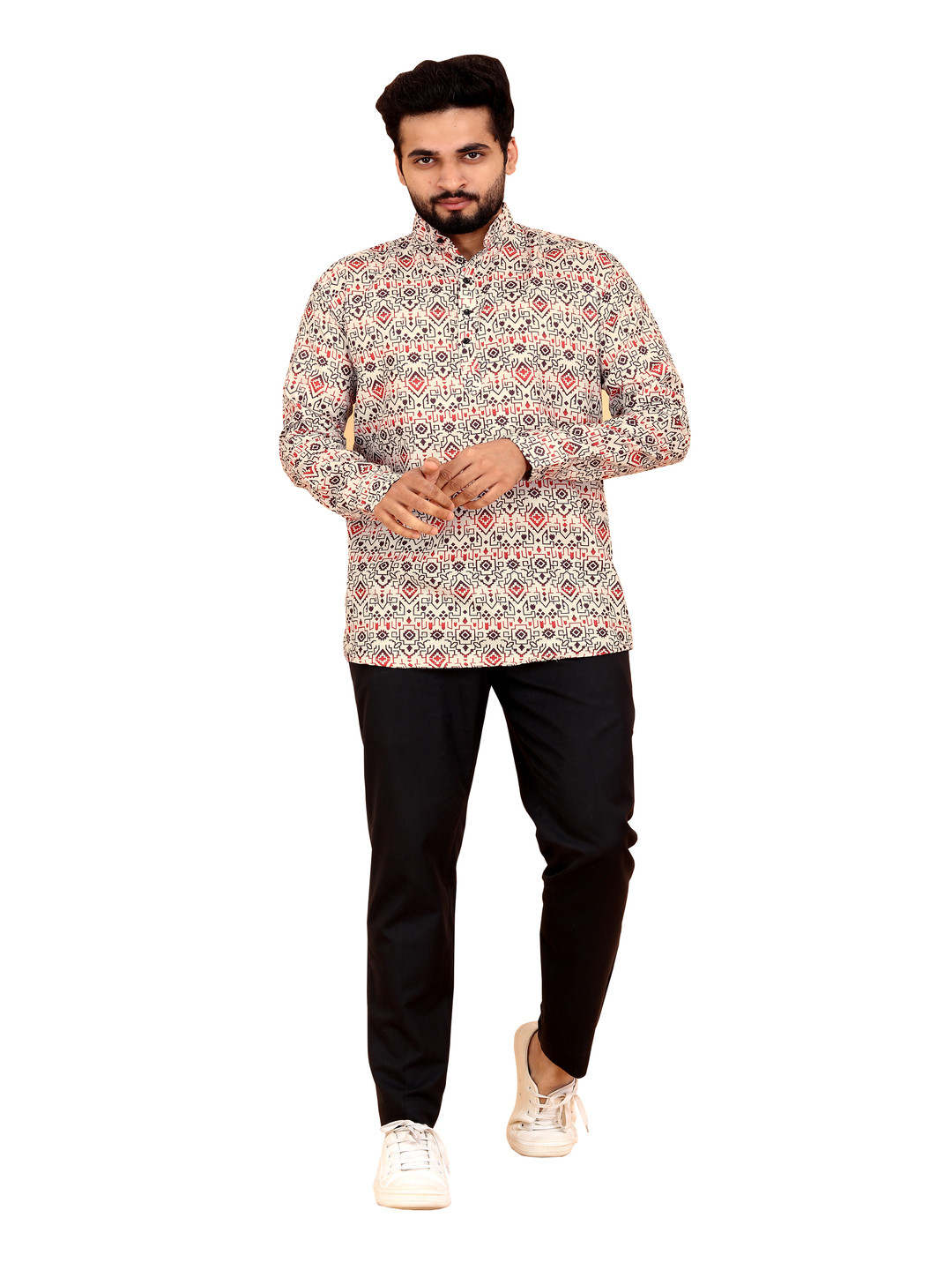 Bought First Geometric Printed Slim Fit Cotton Wool Kurta