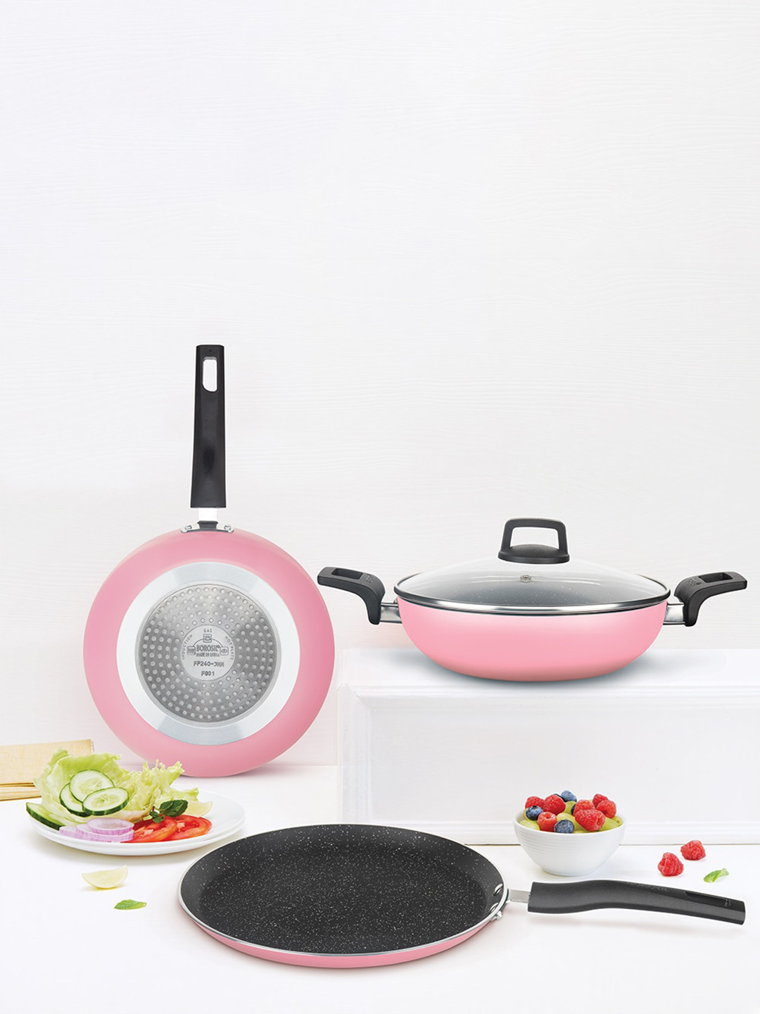 BOROSIL Festive Glory 3 Pieces Pink Cookware Set