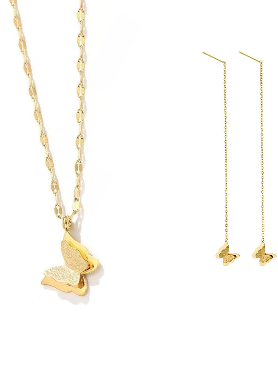 MYKI Gold-Plated Stainless Steel Pendant & Earrings