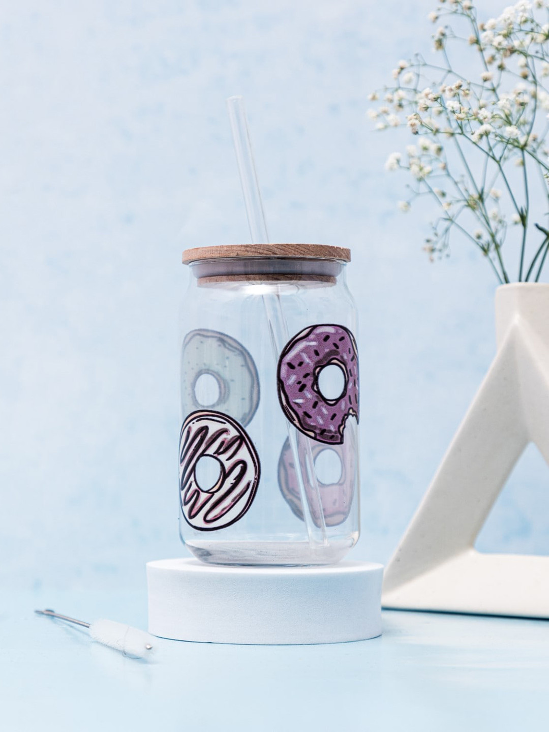 1219 Avenue Transparent Printed Can Glass with Lid and Straw 500 ml