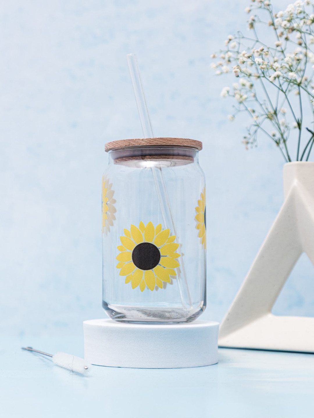 1219 Avenue Transparent Printed Can Glass with Lid and Straw 500 ml