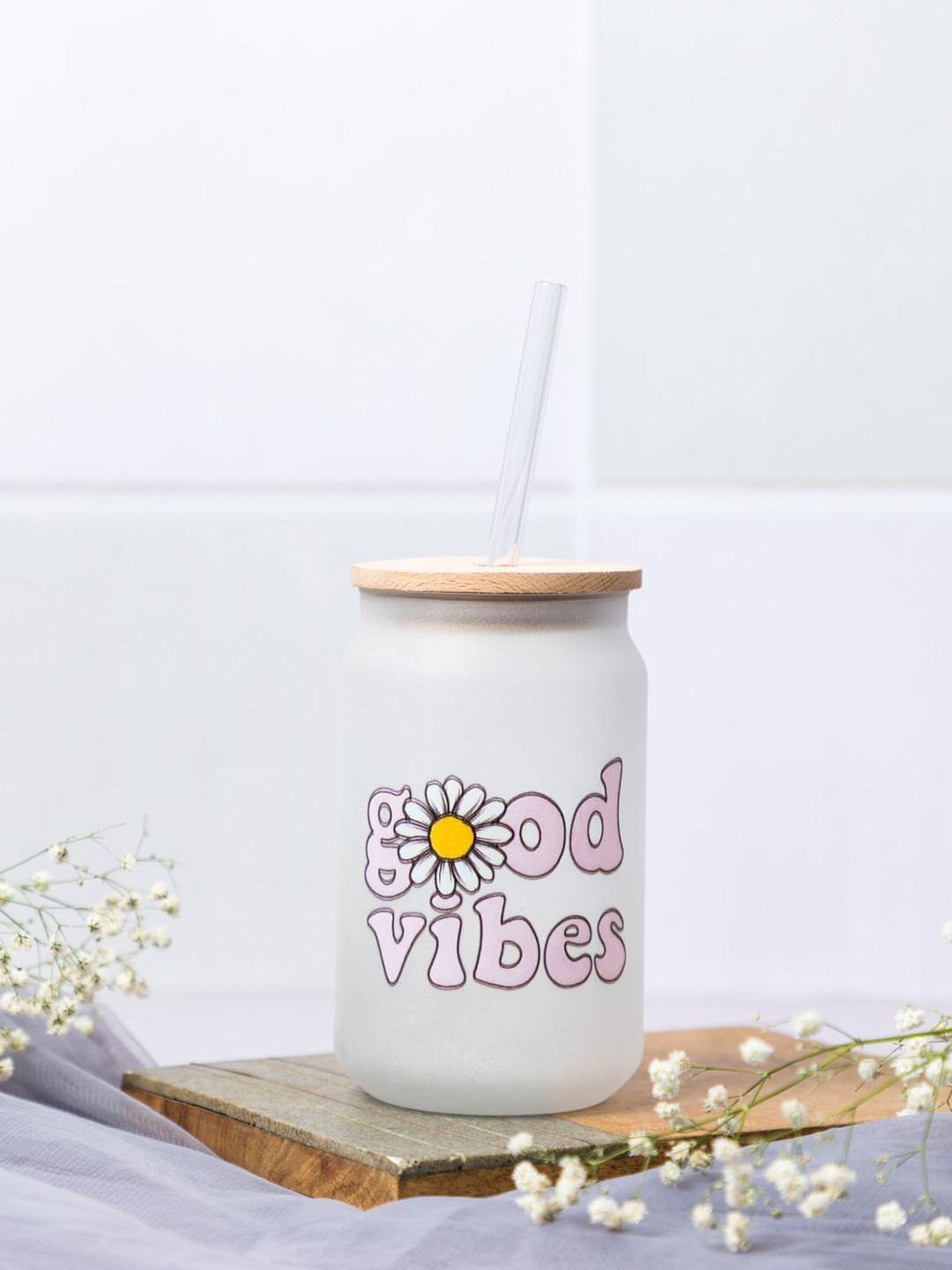 1219 Avenue Transparent Printed Tall Frosted Tumbler with Straw & Lid - 500 ML
