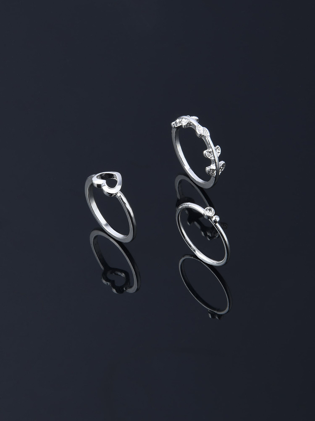 Accessorize Set of 3 Silver-Plated Heart Vine Rings