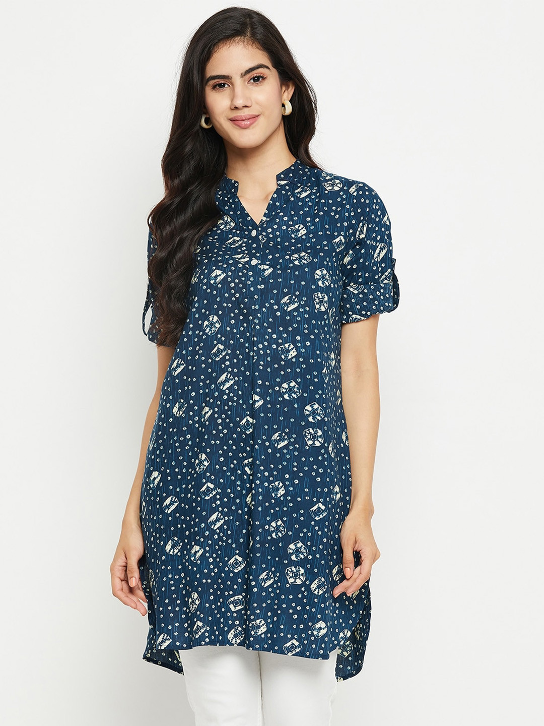 Ruhaans Printed Mandarin Collar Tunic