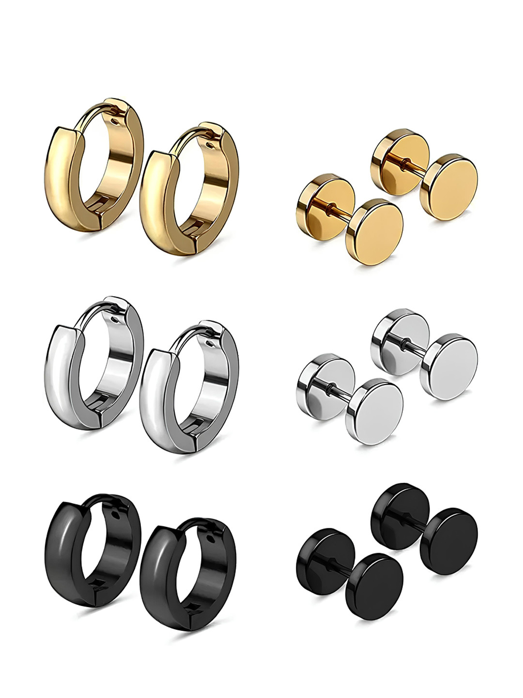 KARISHMA KREATIONS Set Of 6 Stainless Steel Studs & Hoop Earrings