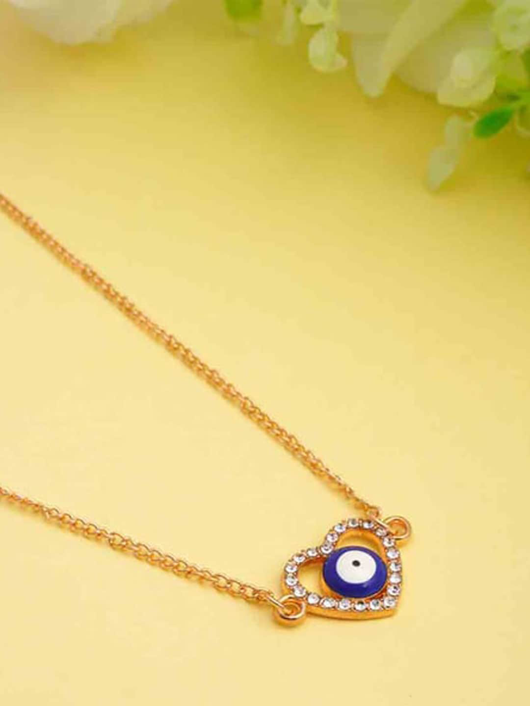 Krelin Gold Plated Stone Studded Evil Eye Heart Pendant With Chain