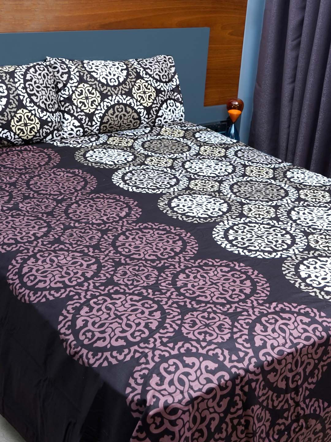 inizio Brown Ethnic Motifs Cotton 240 TC King Fine Bedsheet with 2 Pillow Covers-108 x 108 inches