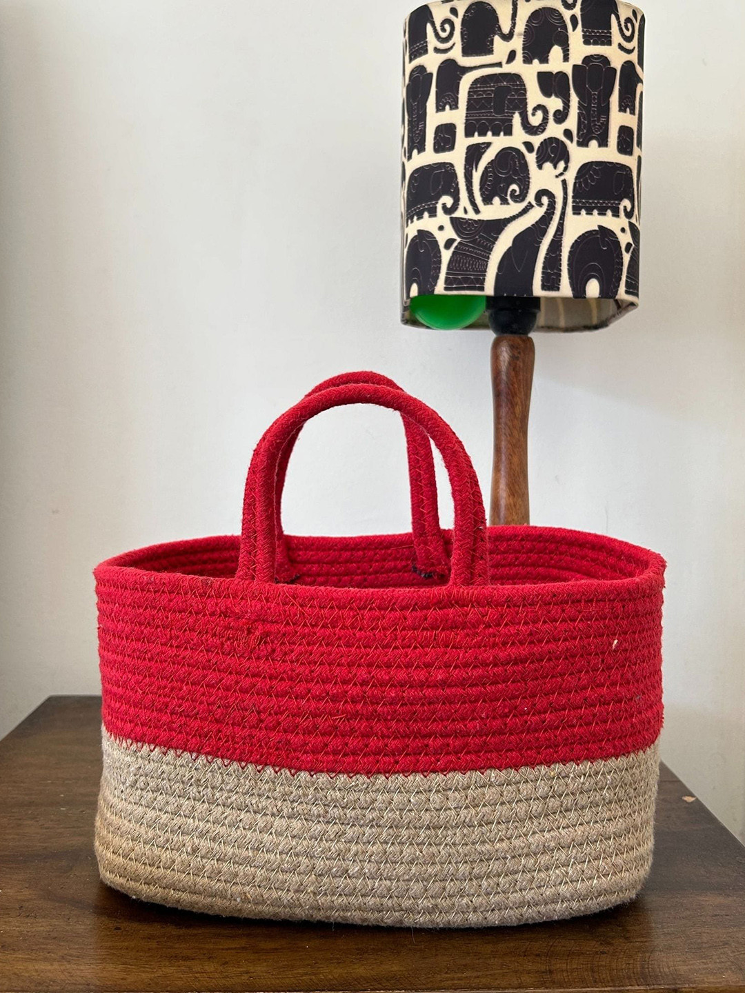 JASMEY HOMES Red & Beige Colourblocked Duotone Basket